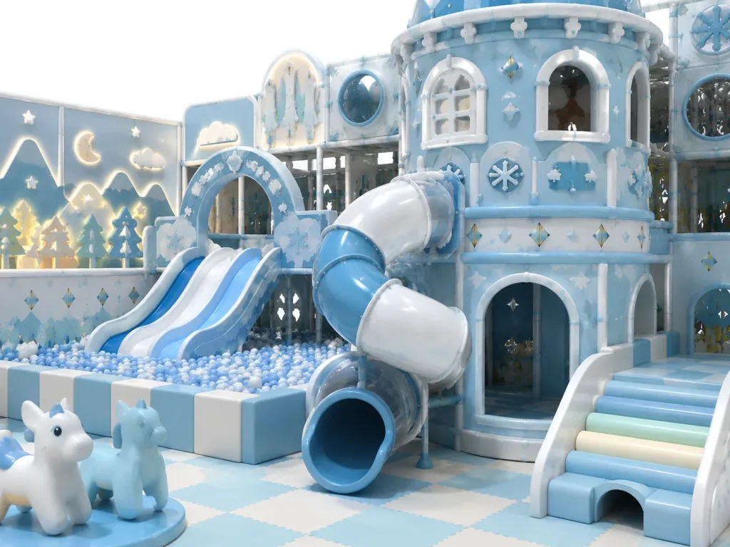 Snow ice castle indoor soft play park with slides and ocean ball pit