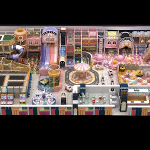 Custom macaron color commercial indoor soft play park top view design render