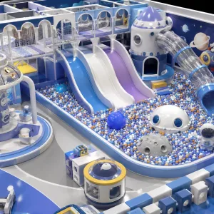 Space station themed all-in-one commercial indoor playground for shopping mall FEC top render